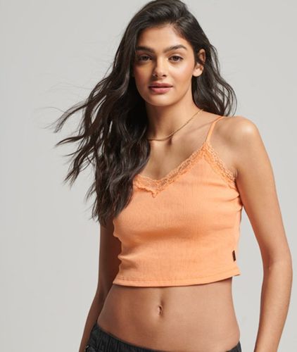 Damen Geripptes Trägertop mit Spitzenbesatz - Größe: S/M - Superdry - Modalova