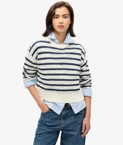 Damen Gestreifter, Kurzer Häkelpullover mit Rundhalsausschnitt - Größe: 44 - Superdry - Modalova
