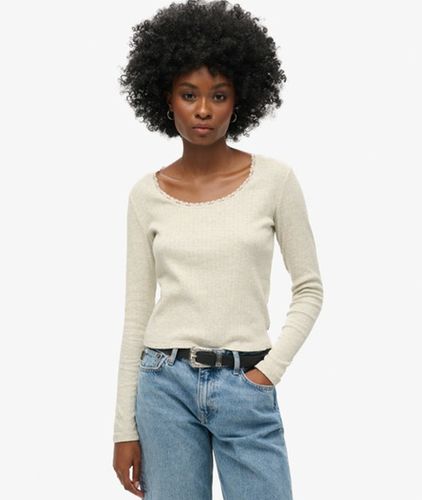Damen Geripptes Essential Spitzenoberteil mit Langen Ärmeln - Größe: S/M - Superdry - Modalova