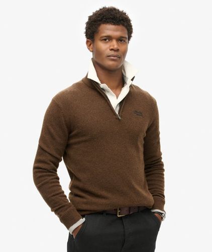Men's Essential Embroidered Knitted Half Zip Jumper Blue / Woodland Brown - Size: Xxxl - Superdry - Modalova
