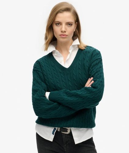 Damen OverGrößed-pullover mit V-ausschnitt und Zopfmuster - Größe: 14-16 - Superdry - Modalova