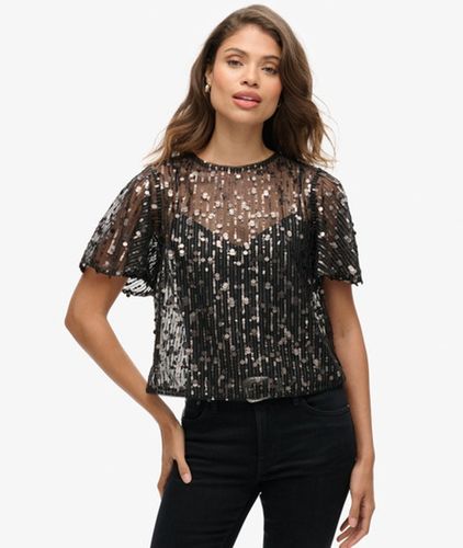 Damen Transparentes Kurzarm-Oberteil mit Pailletten, Größe: 44 - Superdry - Modalova