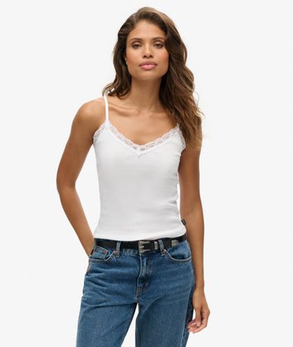 Damen Geripptes Vintage Trägertop aus Bio-baumwolle mit Spitzenbesatz - Größe: S/M - Superdry - Modalova