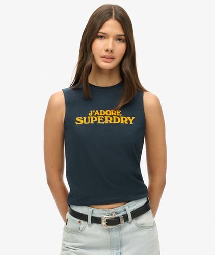 Ladies Slim Fit Logo Print Sport Luxe Graphic Fitted Tank Top, Blue, Size: 12 - Superdry - Modalova