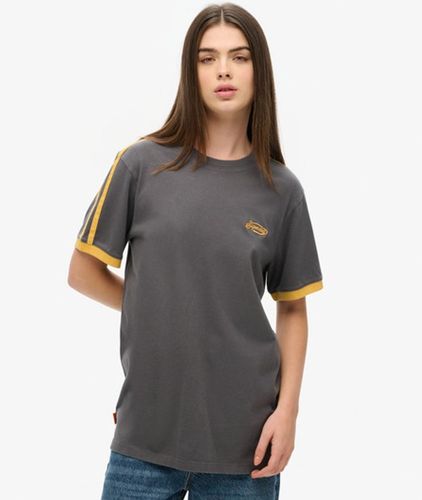 Women's Oversized Essential Logo Retro Striped T-shirt Dark Grey/yellow / Graphite Black - Size: L - Superdry - Modalova