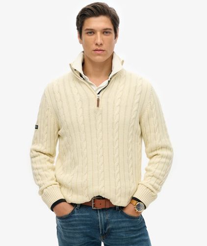 Herren Baumwollpullover mit Halbem Reißverschluss und Zopfmuster - Größe: L - Superdry - Modalova