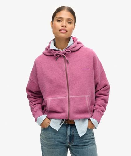 Damen Baumwolle Gesticktes Logo Überfärbte Essential Kapuzenjacke, , Größe: 42 - Superdry - Modalova