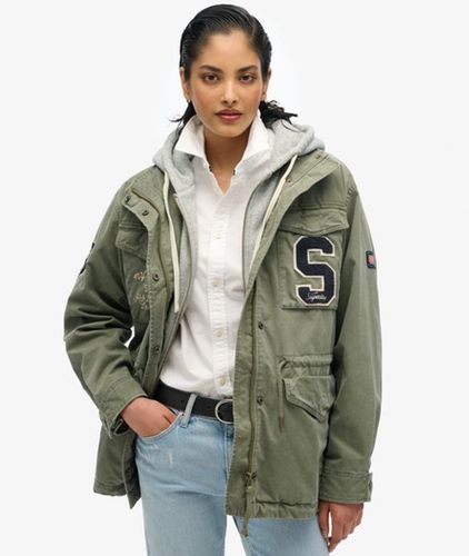 Women's Jersey Hooded Embroidered Military Jacket Green / Dusty Olive Green - Size: 12 - Superdry - Modalova