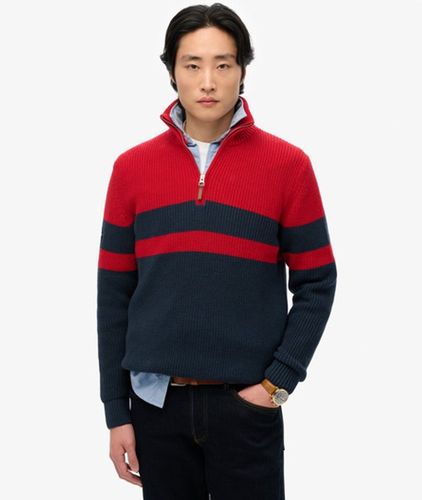 Men's Gestreifter Baumwollpullover mit Halbem Reißverschluss - Größe: S - Superdry - Modalova