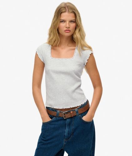 Damen T-shirt mit Eckigem Ausschnitt - Schmale Passform - Größe: 42 - Superdry - Modalova