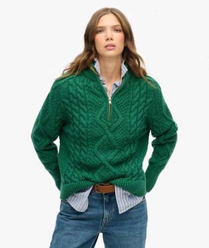 Damen Aran Zopfmusterpullover mit Halblangem Reißverschluss - Größe: 38 - Superdry - Modalova