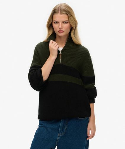 Damen Klassischer OverGrößed Half-zip Baumwollpullover mit Streifen - Größe: XL - Superdry - Modalova