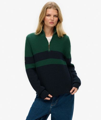 Damen Klassischer OverGrößed Half-zip Baumwollpullover mit Streifen - Größe: XL - Superdry - Modalova