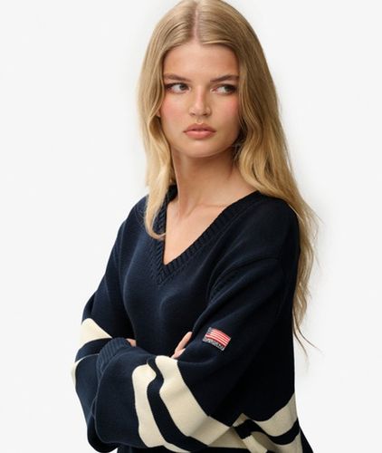 Damen OverGrößed Gestreifter V-ausschnitt Pullover - Größe: 40 - Superdry - Modalova
