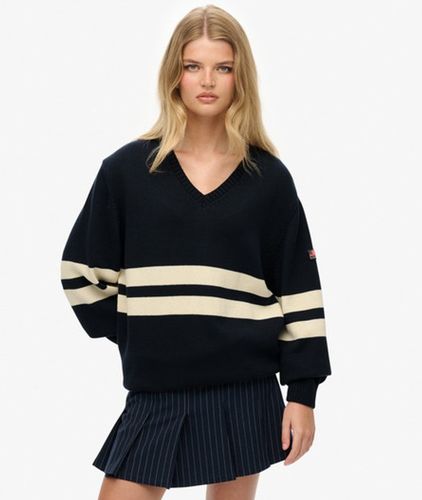 Damen OverGrößed Gestreifter V-ausschnitt Pullover - Größe: 40 - Superdry - Modalova
