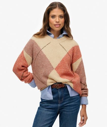 Damen Übergroßer Argyle-pullover mit V-ausschnitt - Größe: 40 - Superdry - Modalova