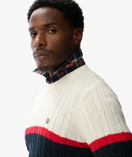 Herren Baumwoll-zopfmusterpullover mit Streifen - Größe: M - Superdry - Modalova