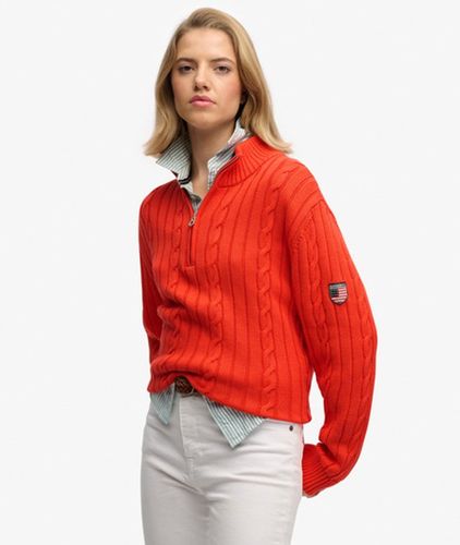 Damen Lässiger Zopfmuster-pullover mit Halbreißverschluss - Größe: 44 - Superdry - Modalova