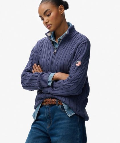 Damen Lässiger Zopfmuster-pullover mit Halbreißverschluss - Größe: 40 - Superdry - Modalova