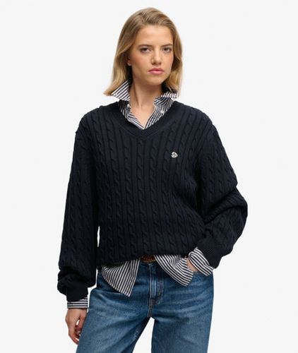 Damen OverGrößed Zopfmuster-pullover mit V-ausschnitt - Größe: 44 - Superdry - Modalova