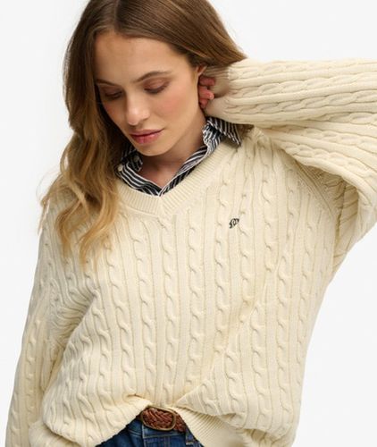 Damen OverGrößed Zopfmuster-pullover mit V-ausschnitt - Größe: 40 - Superdry - Modalova