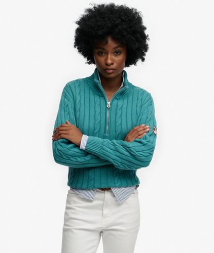 Damen Lässiger Zopfmuster-pullover mit Halbreißverschluss - Größe: 42 - Superdry - Modalova