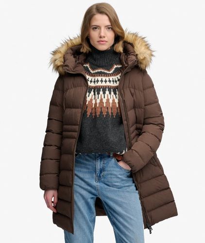 Damen Fuji Mittellanger Mantel mit Kunstfellkapuze - Größe: 46 - Superdry - Modalova