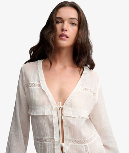 Damen Langärmliges Top mit Spitze und Bindedetail Vorne - Größe: 40 - Superdry - Modalova
