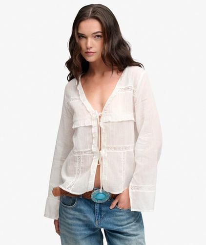 Damen Langärmliges Top mit Spitze und Bindedetail Vorne - Größe: 44 - Superdry - Modalova
