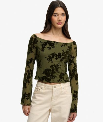 Damen Langarmshirt aus Mesh mit Flockdruck - Größe: 40 - Superdry - Modalova