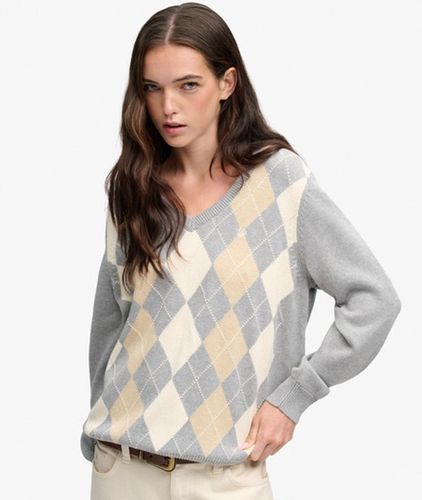 Damen Argyle-pullover mit V-ausschnitt Lockere Passform - Größe: 40 - Superdry - Modalova