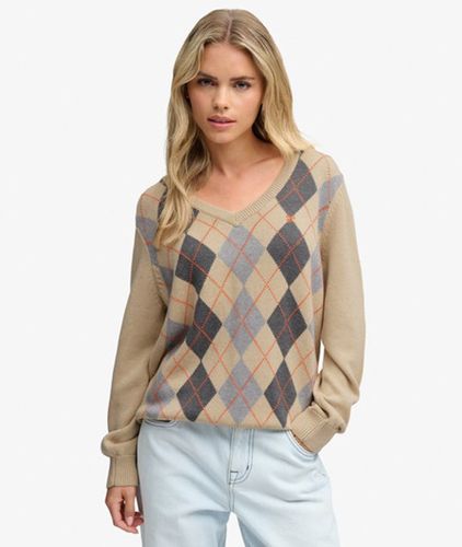 Damen Argyle-pullover mit V-ausschnitt Lockere Passform - Größe: 38 - Superdry - Modalova