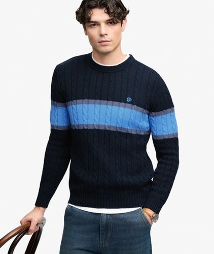 Herren Studios Baumwoll-zopfmusterpullover mit Streifen - Größe: XL - Superdry - Modalova