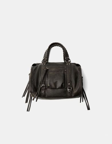 Bolso Bowling Efecto Gastado Tiras Mujer - Bershka - Modalova