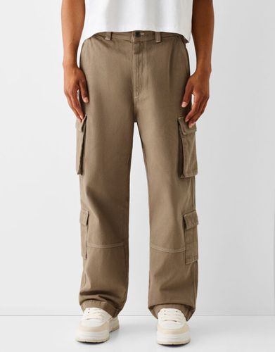 Pantalón Cargo Algodón Costuras Contraste Hombre 34 - Bershka - Modalova