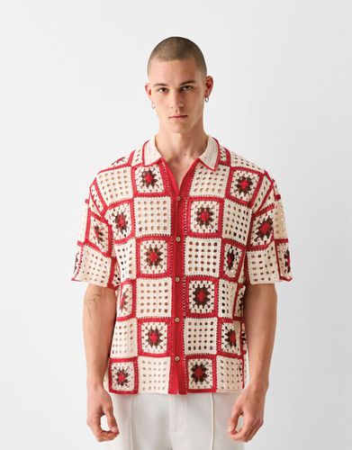 Camisa Manga Corta Crochet Cuadros Hombre S - Bershka - Modalova