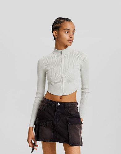 Cárdigan Cremallera Rib Mujer Xs - Bershka - Modalova