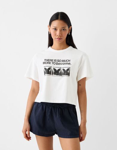 Camiseta Manga Corta Crop Print Mujer S - Bershka - Modalova