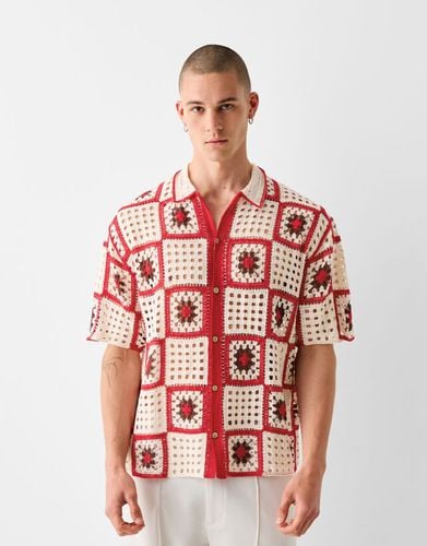 Camisa Manga Corta Crochet Cuadros Hombre M - Bershka - Modalova