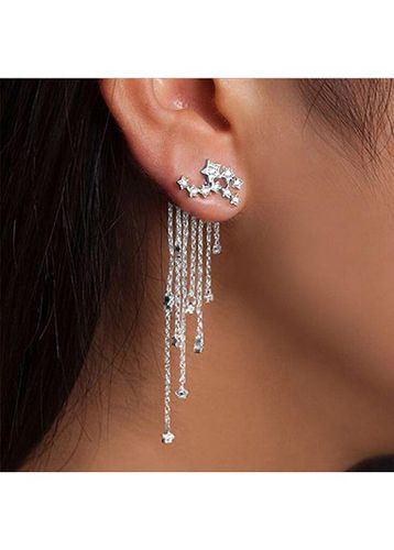Chain Tassel Rhinestone Embellished Silver Earrings - unsigned - Modalova