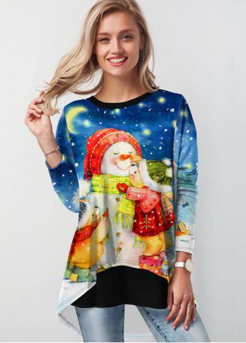 Christmas Snowman Print Round Neck Contrast Sweatshirt - unsigned - Modalova