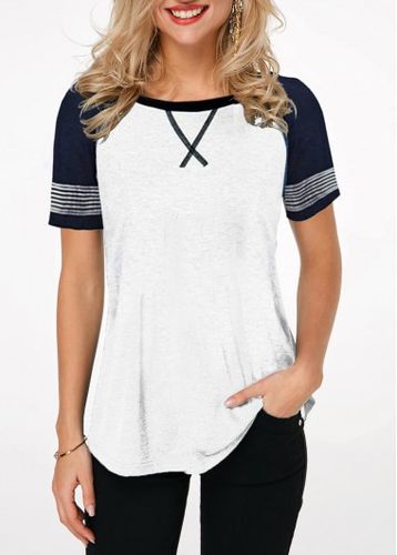Contrast Round Neck Short Sleeve T Shirt - unsigned - Modalova