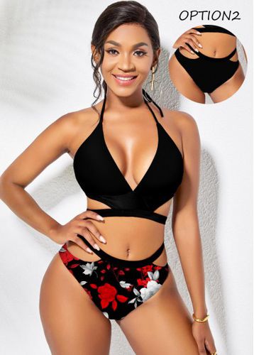Floral Print Reversible Halter Bikini Set - unsigned - Modalova