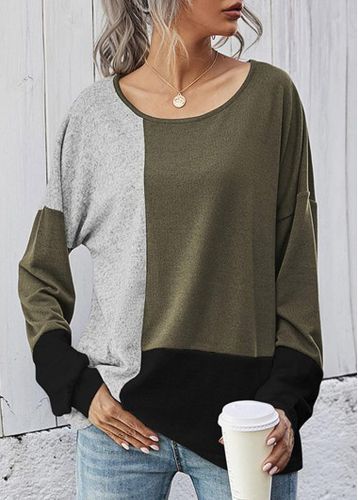 Long Sleeve Round Neck Contrast T Shirt - unsigned - Modalova