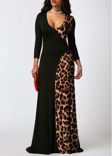 Leopard Contrast 3/4 Sleeve Maxi Dress - unsigned - Modalova