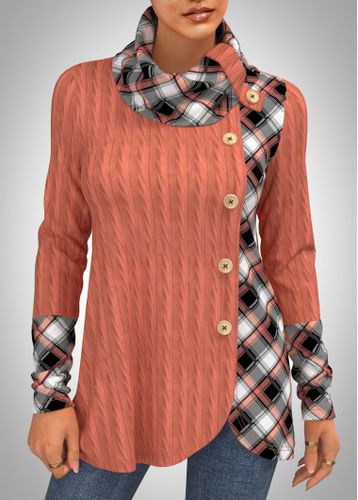 Twisted Pattern Plaid Cowl Neck Sweatshirt - unsigned - Modalova