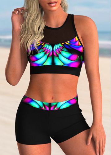 Colorful Abstract Print Mesh Stitching Bikini Set - unsigned - Modalova