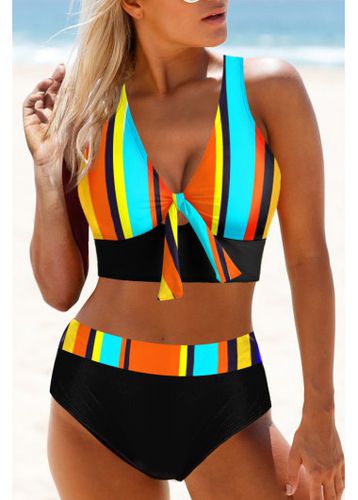 Rainbow Stripe Criss Cross Back Bikini Set - unsigned - Modalova