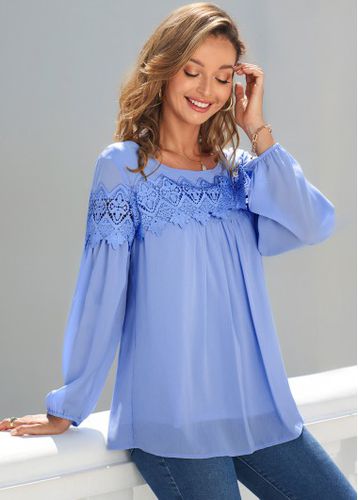 Lace Stitching Long Sleeve Blue Blouse - unsigned - Modalova