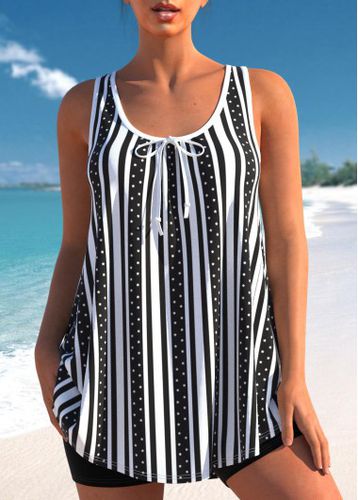 Bowknot Stripe Print Black Tankini Top - unsigned - Modalova